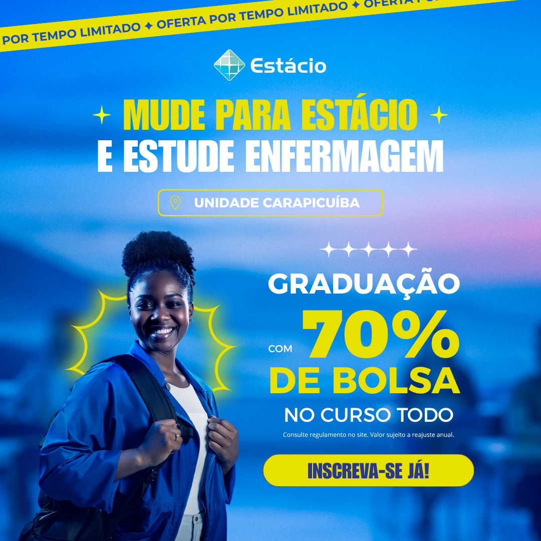 Mude para Estácio Enfermagem | CARAPICUÍBA | Bolsa 70%