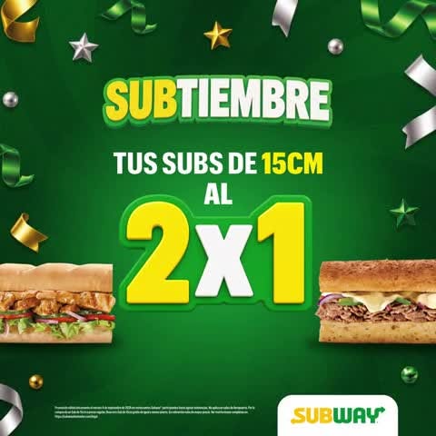 Este 4 de septiembre, tus Subs de 15 cm están al 2x1 🥪🔥 Pedí uno y llevate otro GRATIS.