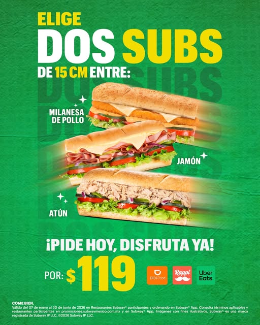 Elige ahora mismo Dos Subs entre Milanesa de Pollo