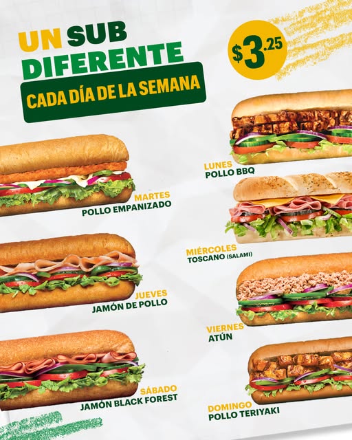 De lunes a domingo, siempre hay un sub esperándote.