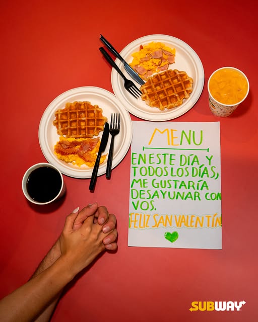 En este día de San Valentín Subway te regala un desayuno completo para vos y tu persona especial. 🧇