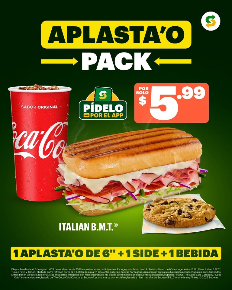No hay mal día con un Aplasta'o Pack por $5.99. 😏🥪#SubwayPR